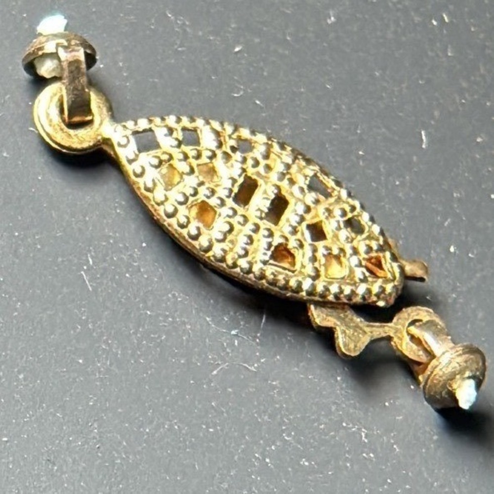 Vintage 10k Yellow Gold Filigree Fishhook Clasp‎ Marquise Jewelry Finding 0.56g
